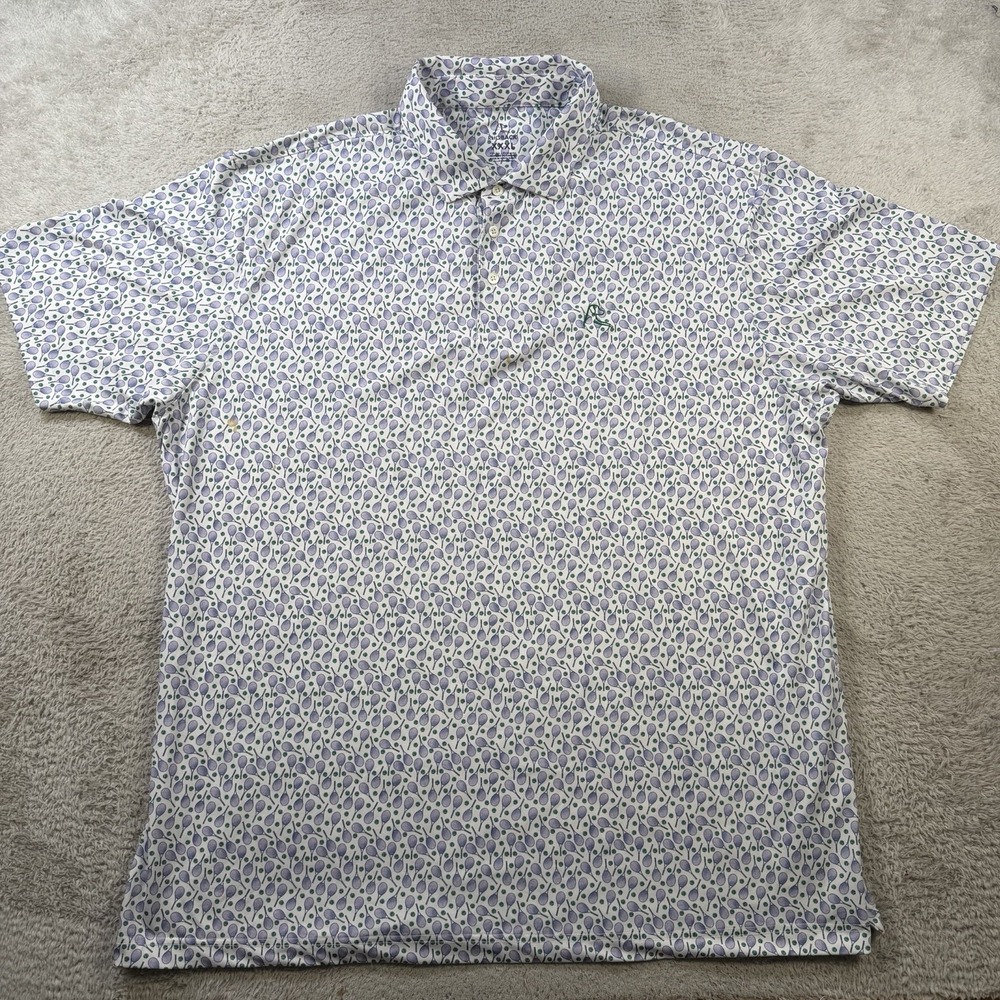 Rhoback Polo Shirt Mens 3XL White Purple Tennis AOP Golf Performance Stretch